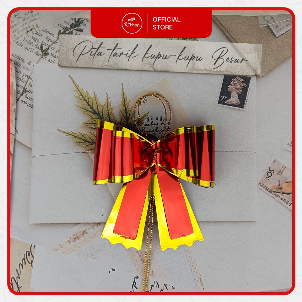 10 pcs Pita Tarik Kupu-Kupu Besar Metalik Kilap Dekorasi Gift Ribbon