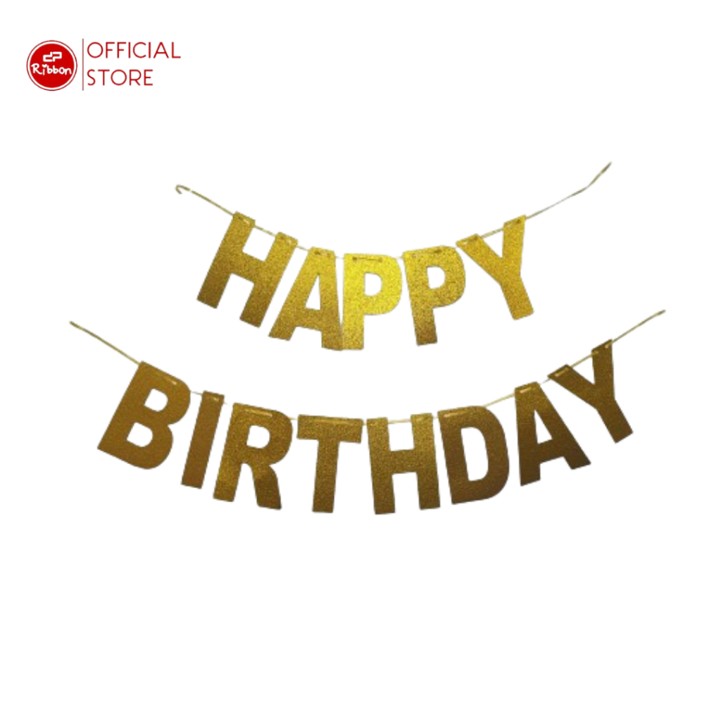 1 Set Tulisan Happy Birthday  Gliter Gantung Hiasan Dinding Bunting Dekorasi Ulang Tahun Kebutuhan Pesta Abjad