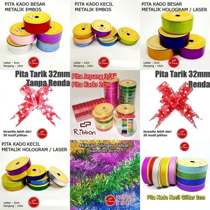 1 Bks Pita Serut 30 32mm Lis Emas Tarik Garis Pull Flower Ribbon Bow Gold Stripe Kado Souvenir PTA-32-LE - Gambar 5