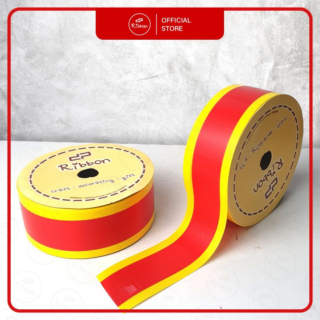 1 roll Pita Jepang MERAH – KUNING 4cm Ribbon 40mm x 14m Plastik Hiasan Kado Imlek