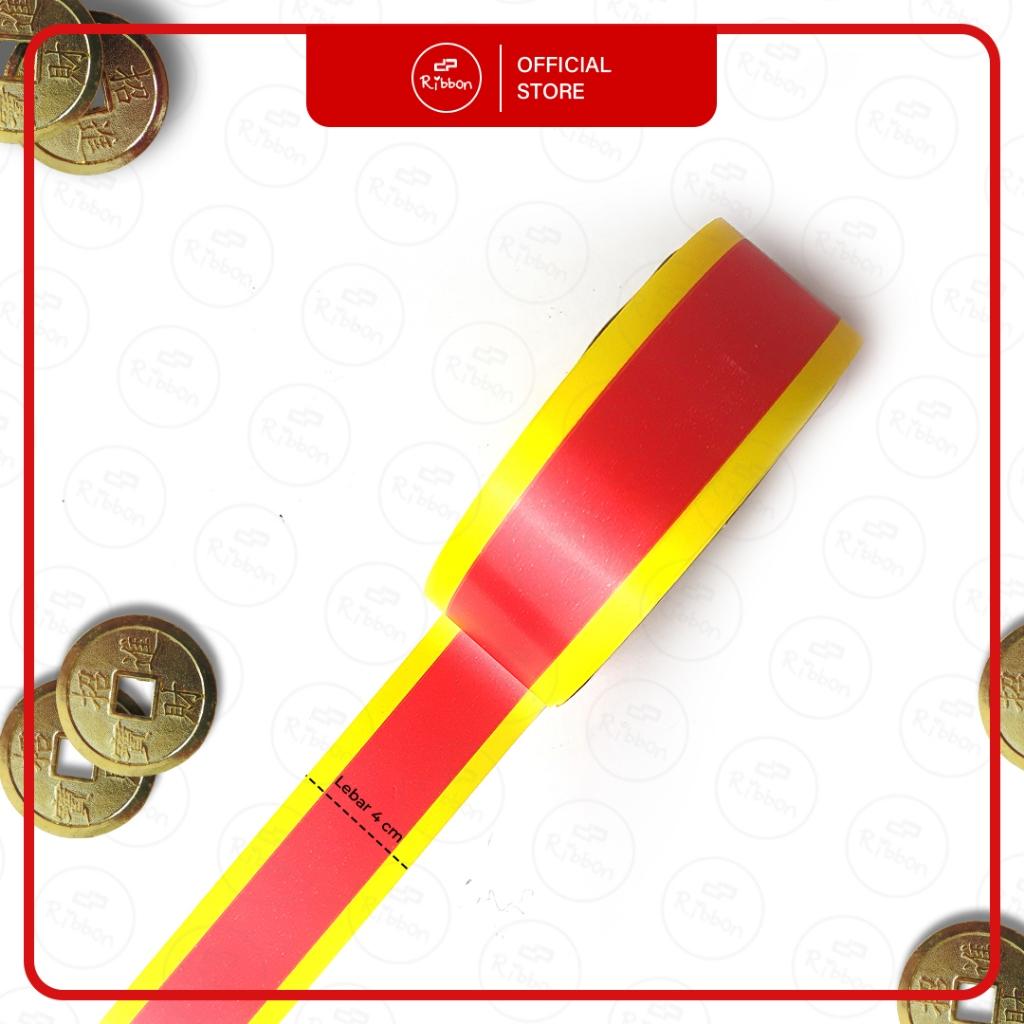 1 roll Pita Jepang MERAH - KUNING 4cm Ribbon 40mm x 14m Plastik Hiasan Kado Imlek - Gambar 2