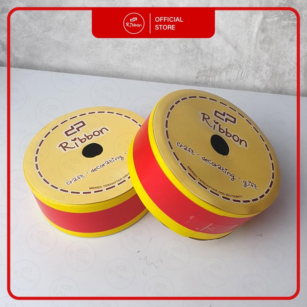 1 roll Pita Jepang MERAH - KUNING 4cm Ribbon 40mm x 14m Plastik Hiasan Kado Imlek - Gambar 3