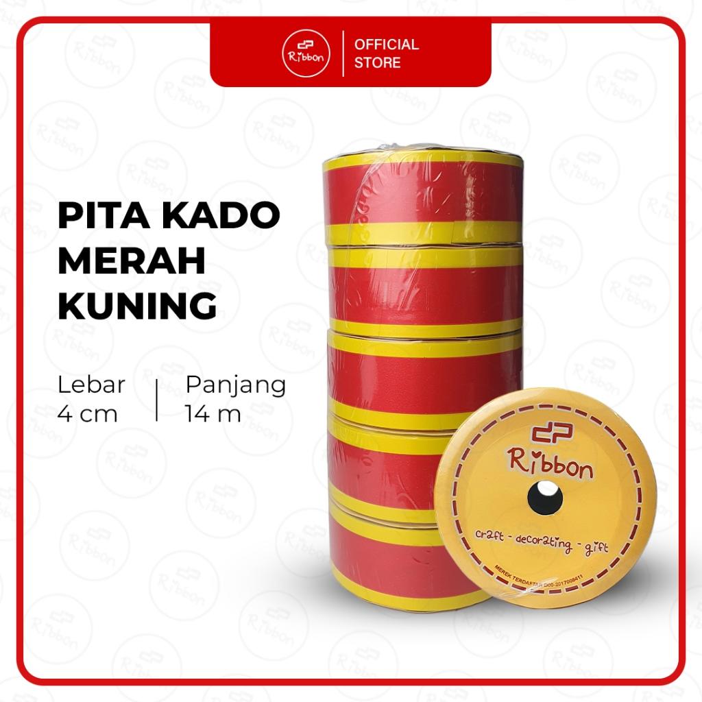 1 roll Pita Jepang MERAH - KUNING 4cm Ribbon 40mm x 14m Plastik Hiasan Kado Imlek - Gambar 4