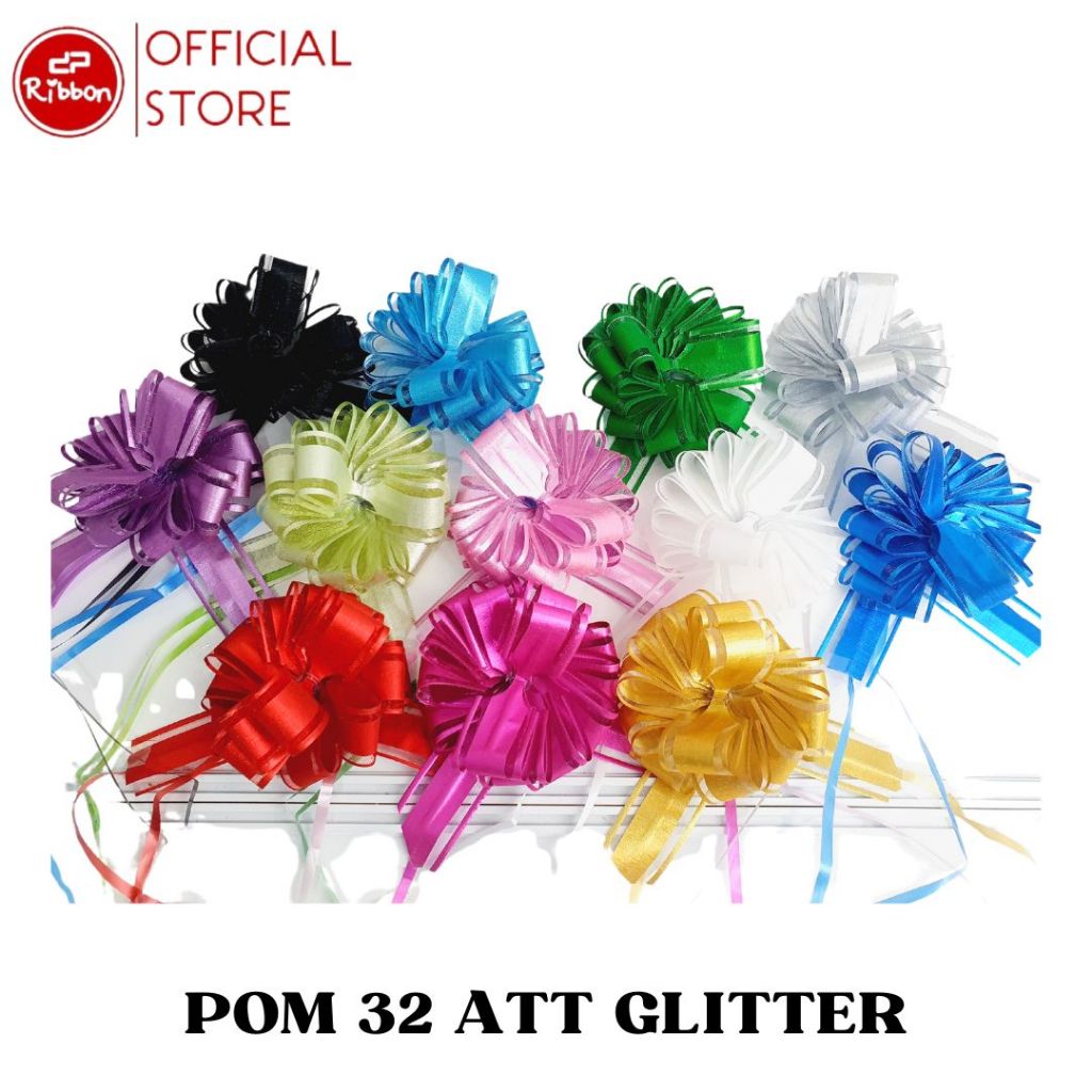 Pita Tarik Pom 32 mm Matte GLITTER  Hiasan Parcel  Kado Souvenir  RIBBON